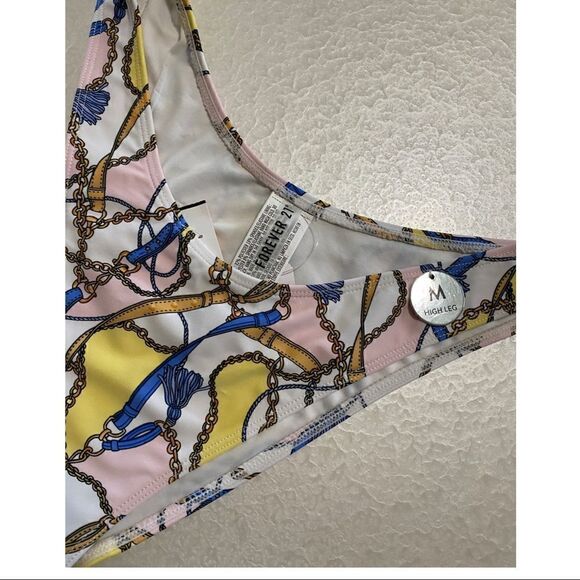 Forever 21 chain and belt print bikini swim bottom high leg Sz M - Picture 4 of 6